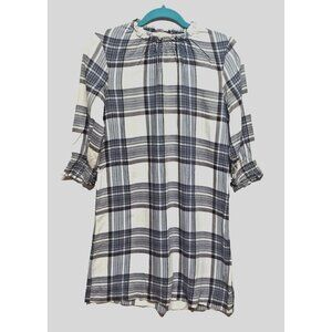 Anthropologie Cloth & Stone Plaid Tunic Dress Sz S cream brown high neck soft